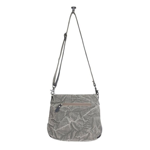Myra Bag Handmade Sabulous Shoulder Bag Upcycled Canvas & Cowhide Leather - Picture 5 of 8